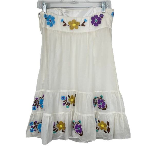 Tibi New York Strapless Mini Dress Women's Size 8 Ivory Silk Cotton Embroidered - Picture 2 of 14